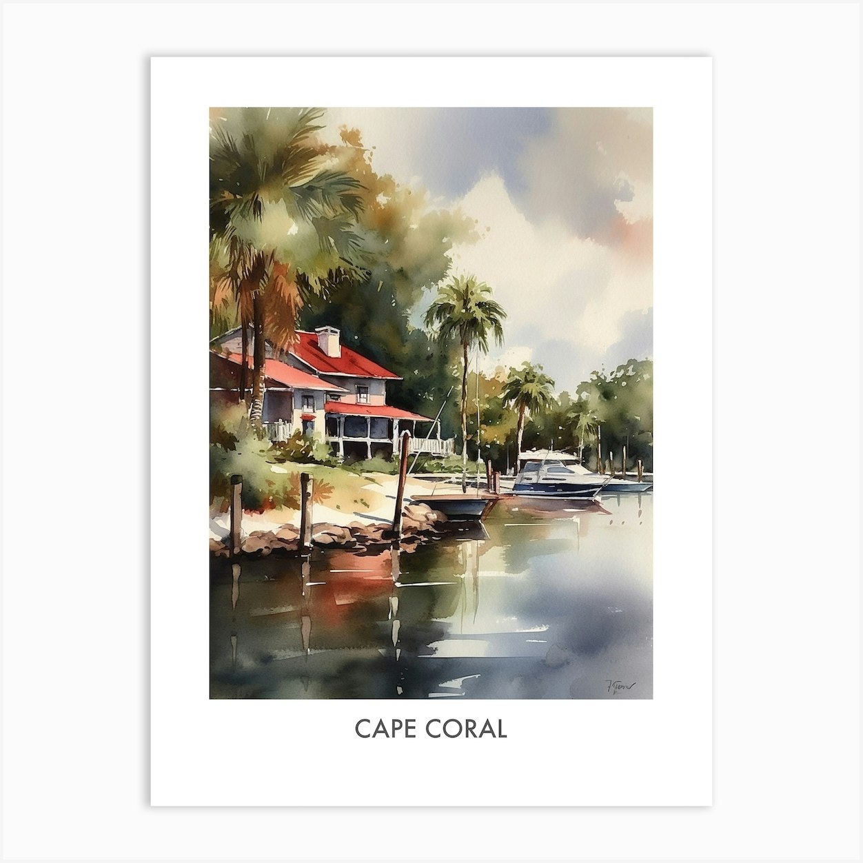 Cape Coral Watercolor 1 Travel Poster Art Print by Fusion Designs Fy
