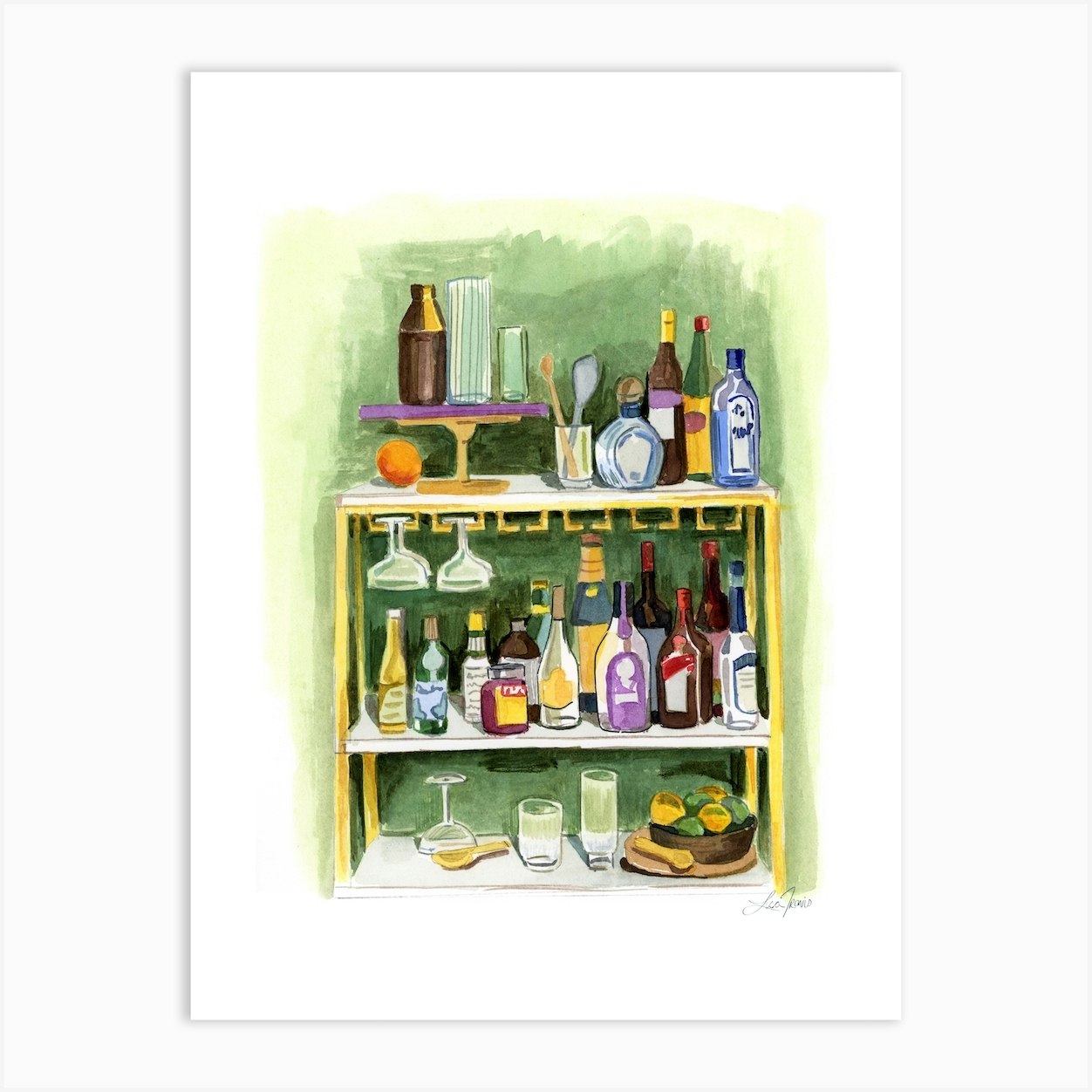 Bar Cart Art Print by Lisa Travis Fy
