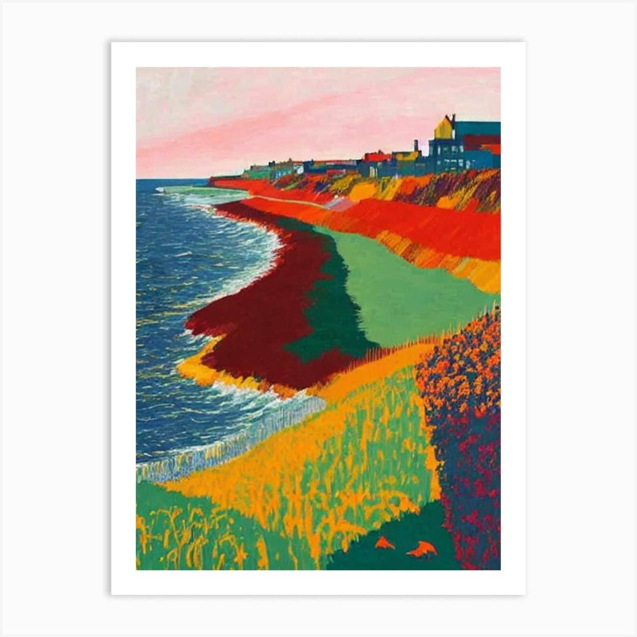 Filey Beach, North Yorkshire Hockney Style Art Print by Sand & Surf ...