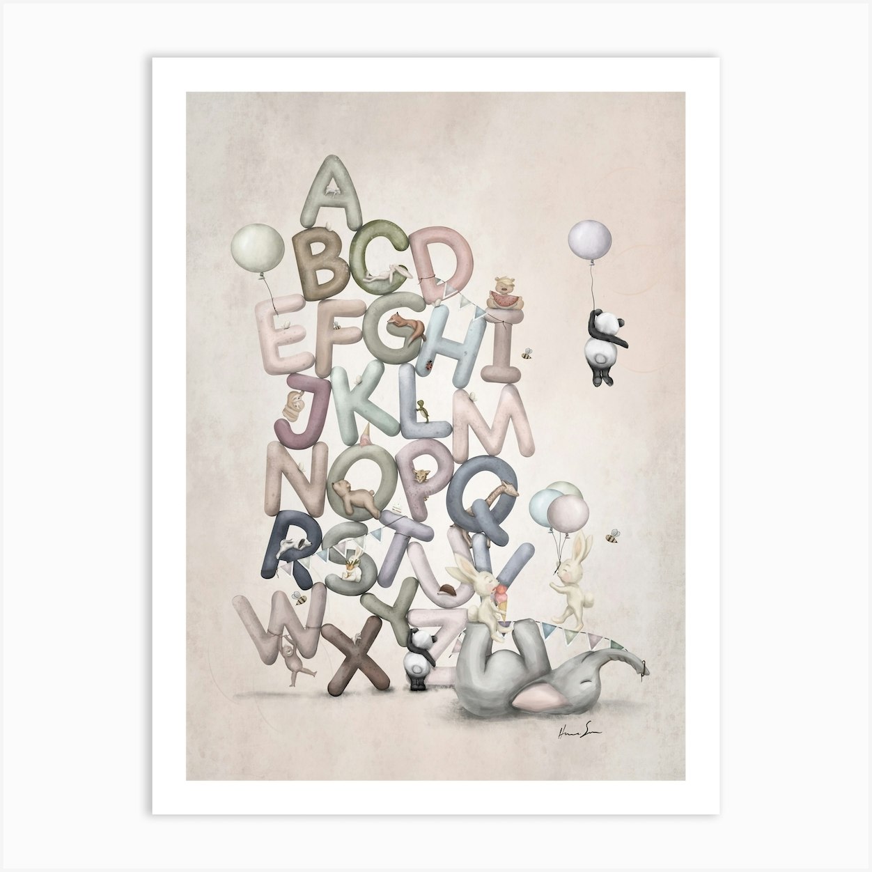 Alphabet With Animal Friends Art Print by Hanna Sandgren - Fy