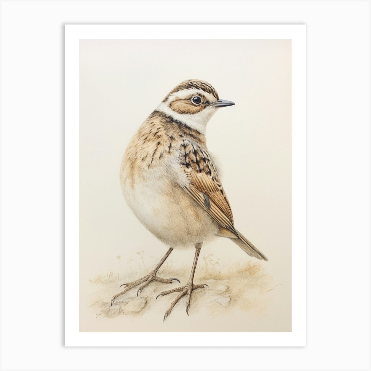 Vintage Bird Drawing Lark 2 Art Print by Feathered Muse - Fy