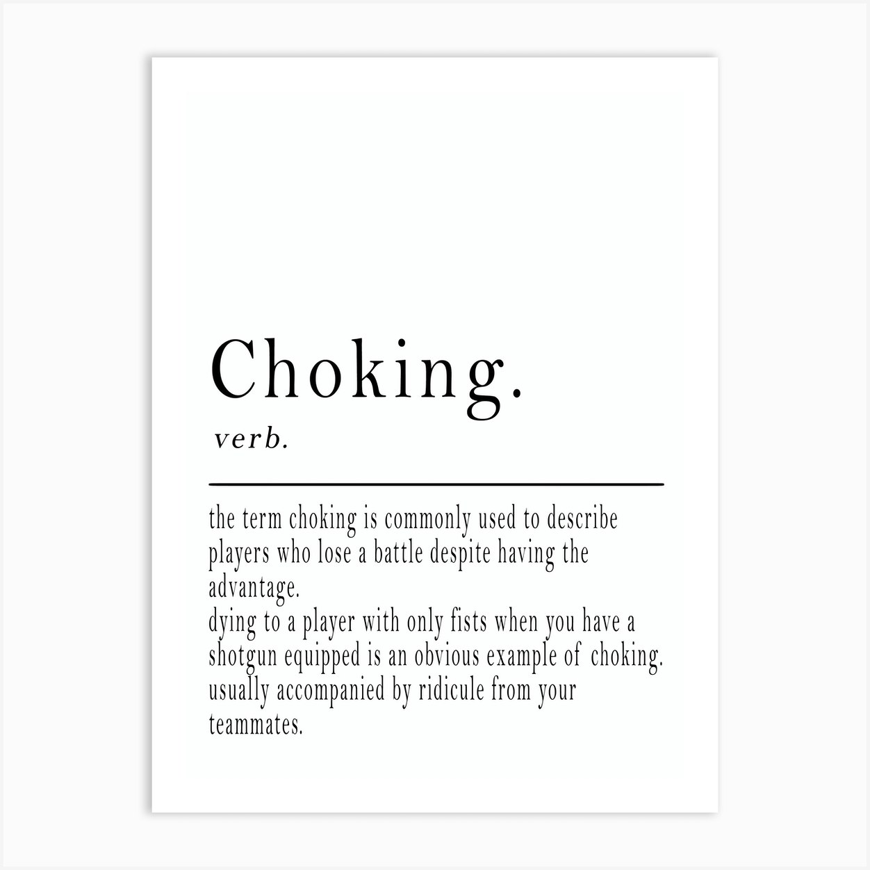 Choking Definition Art Print by KunStudio Fy