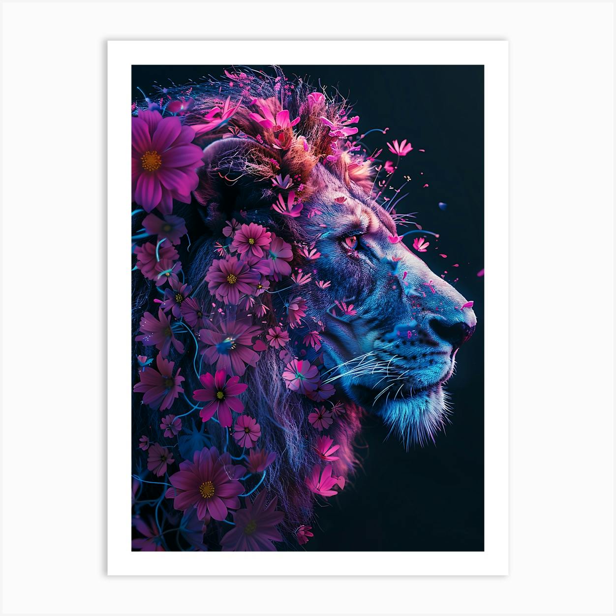 Lion With Flowers 6 Art Print by artsprints - Fy