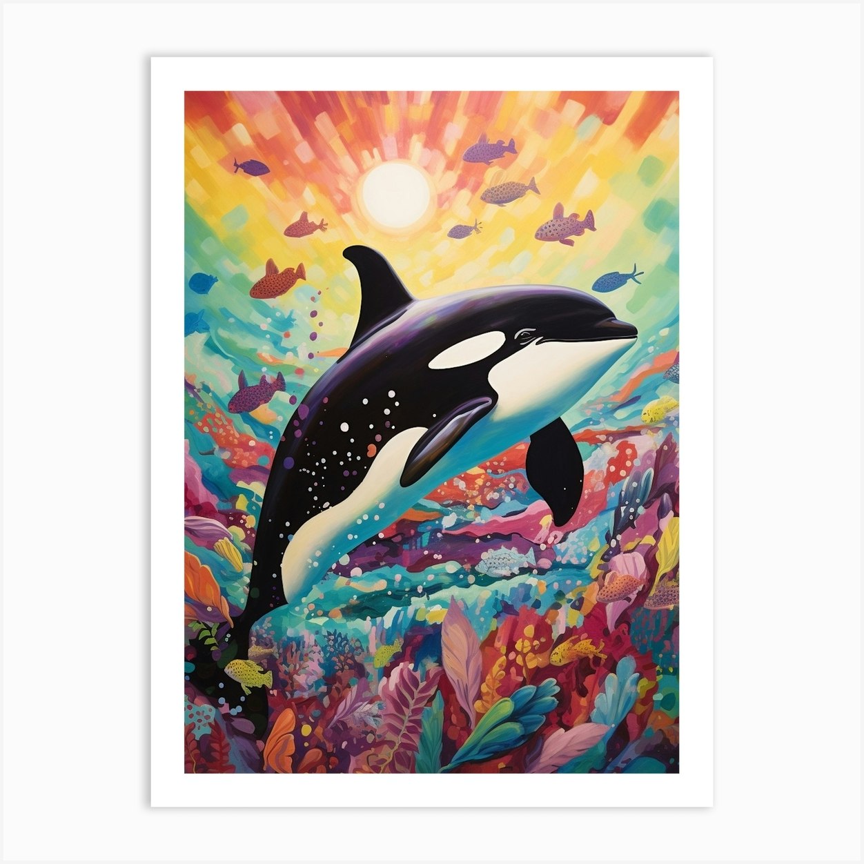 Colourful Surreal Orca Whale Underwater Art Print by Energy of the Sea - Fy