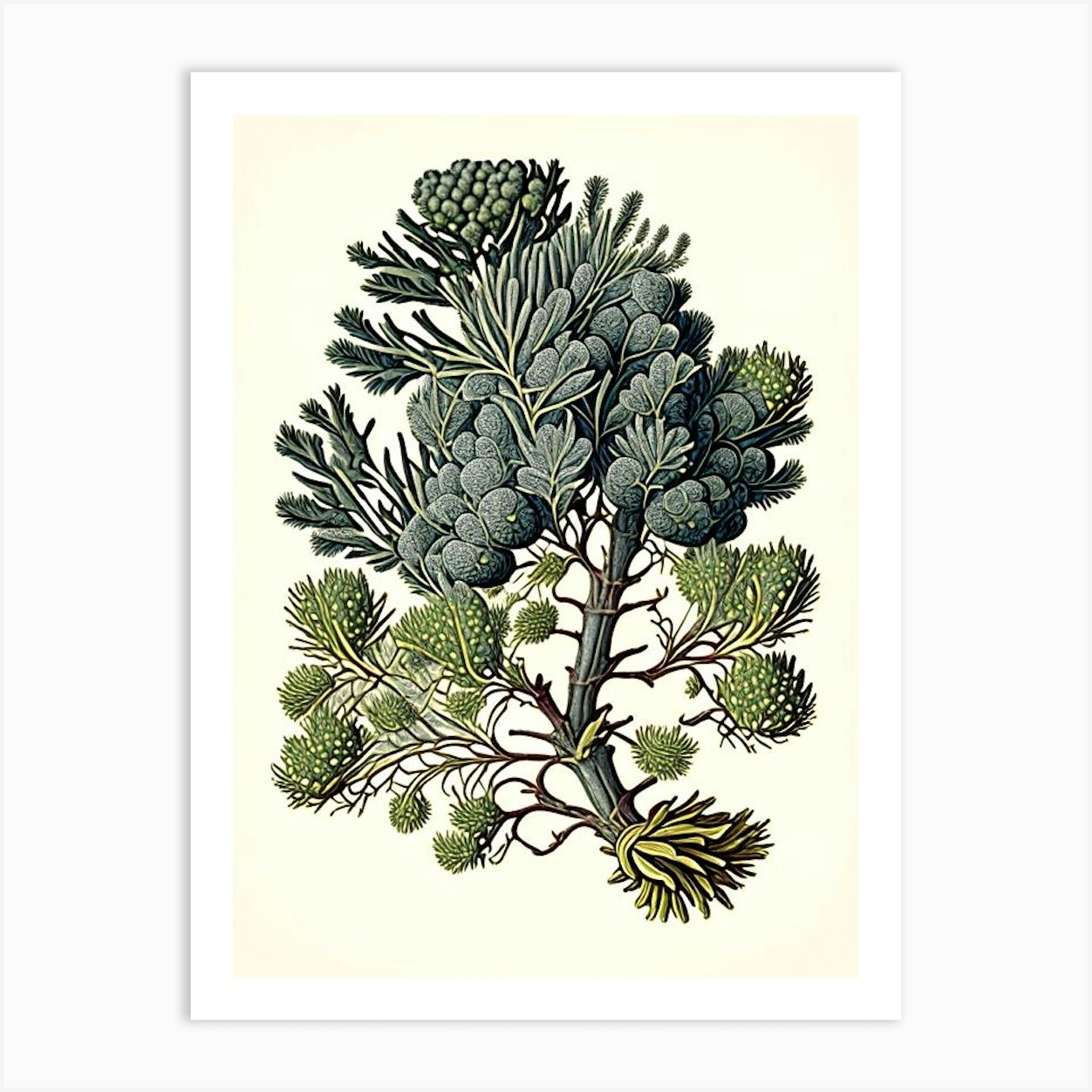 Juniper Herb Vintage Botanical Art Print by Herbaceous Hues Fy