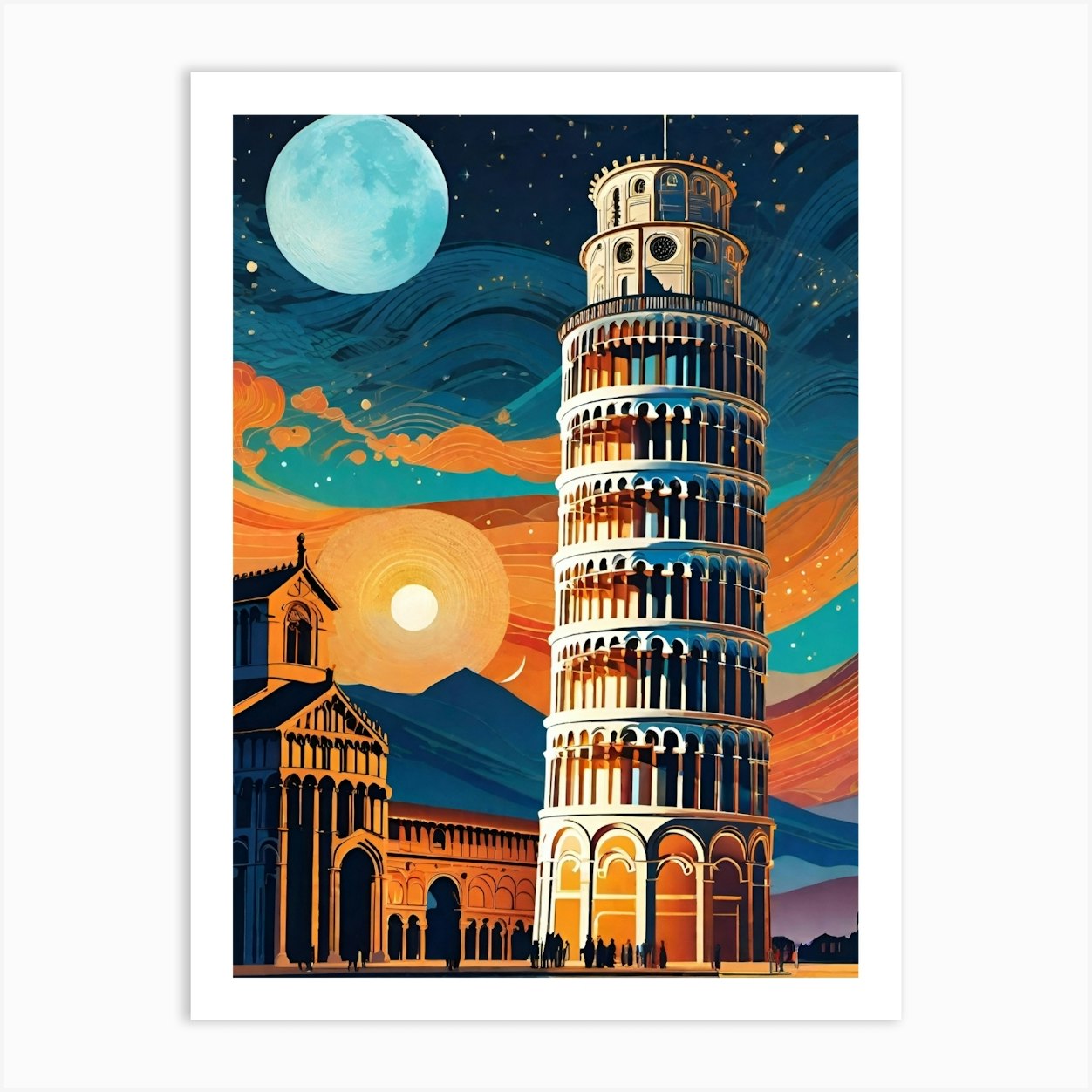 Moon Over Pisa ~ Italy Travel Adventure Visionary Wall Decor Futuristic ...