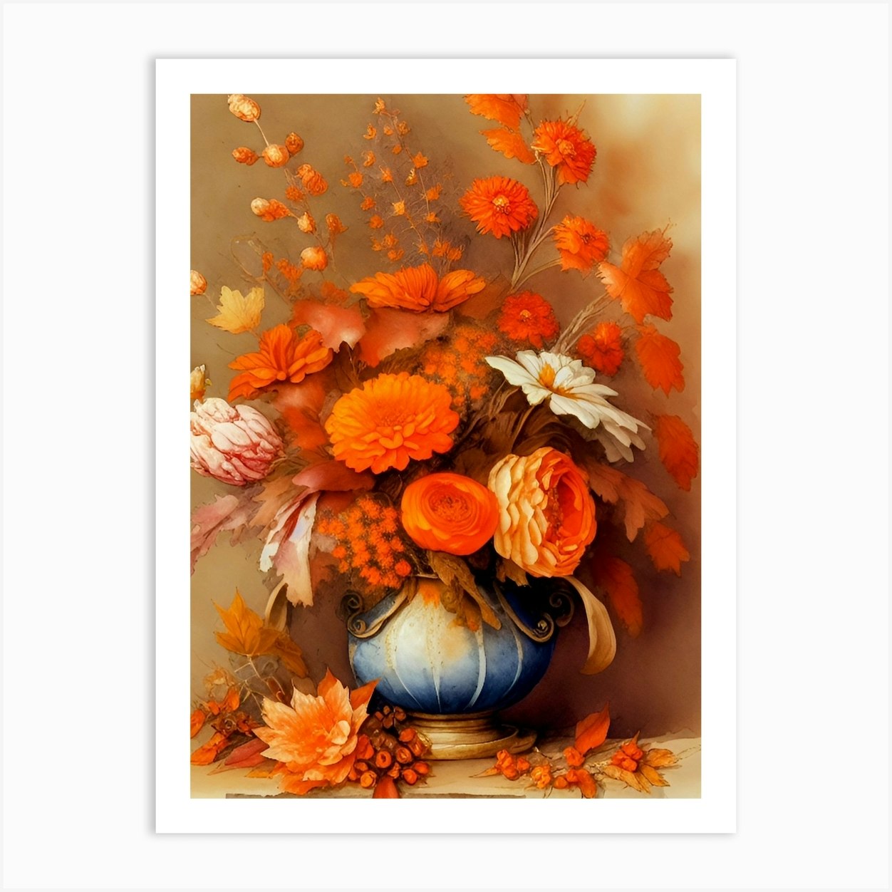 Autumn Flowers In A Vase Art Print by Jan Morris - Fy