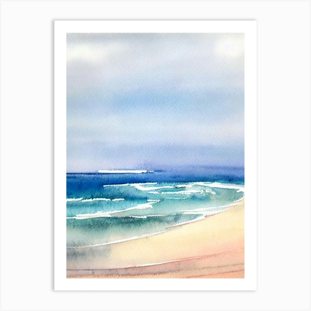 Fistral Beach 2, Cornwall Watercolour Art Print by Sand & Surf Prints - Fy