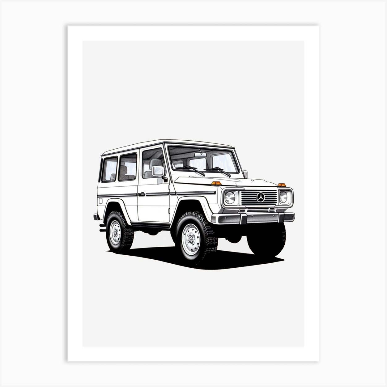 Mercedes Benz G Wagon Line Drawing 2 Art Print by RetroRides Gallery - Fy