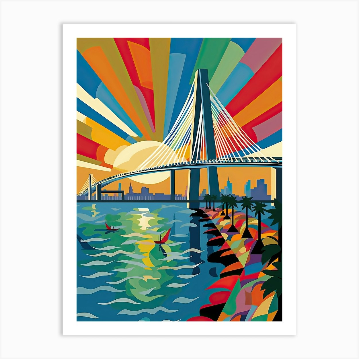 Bandra Worli Sea Link Bridge, India Colourful 2 Art Print by Travel ...