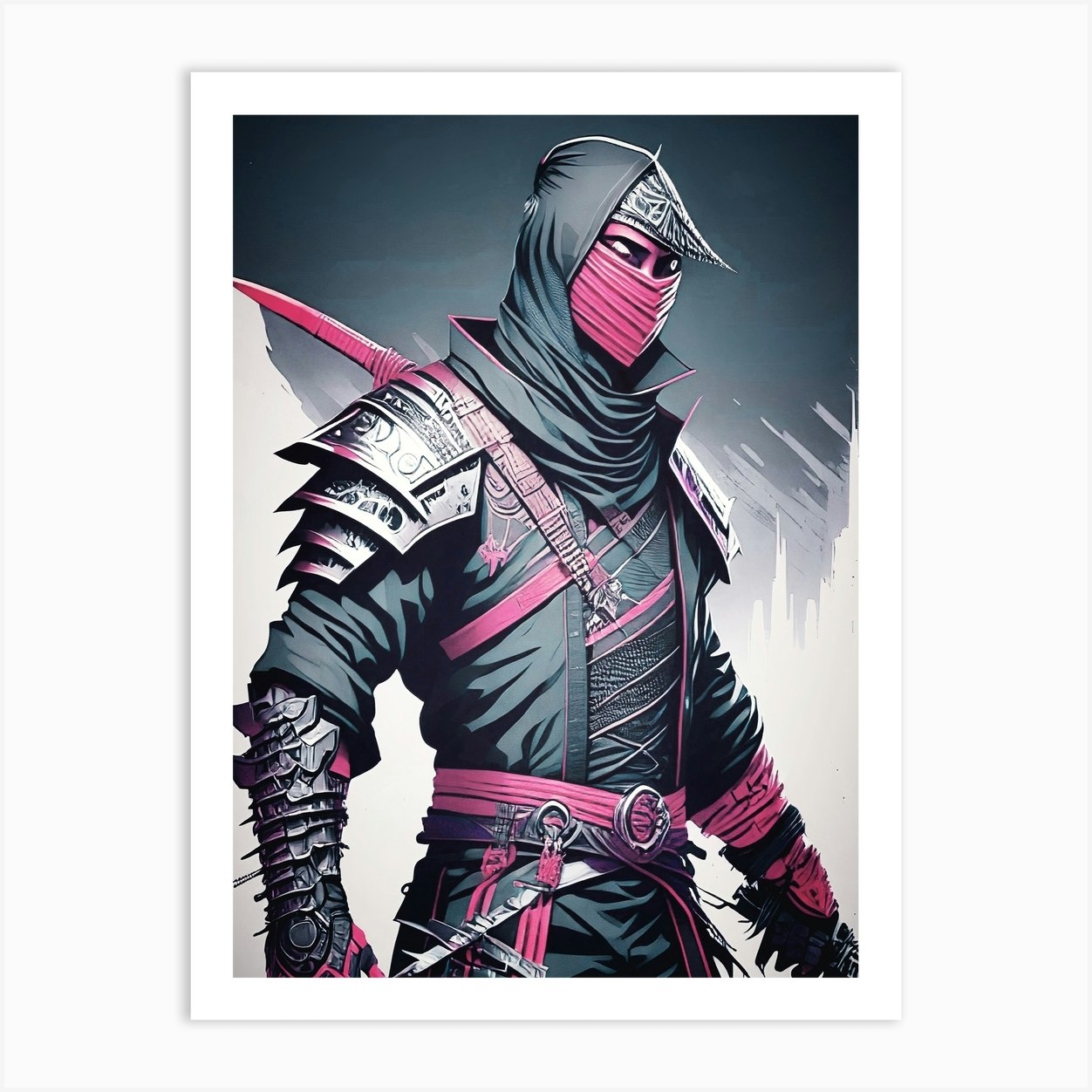 Neon-lit ninja illustration High-energy futuristic samurai Hologram ...