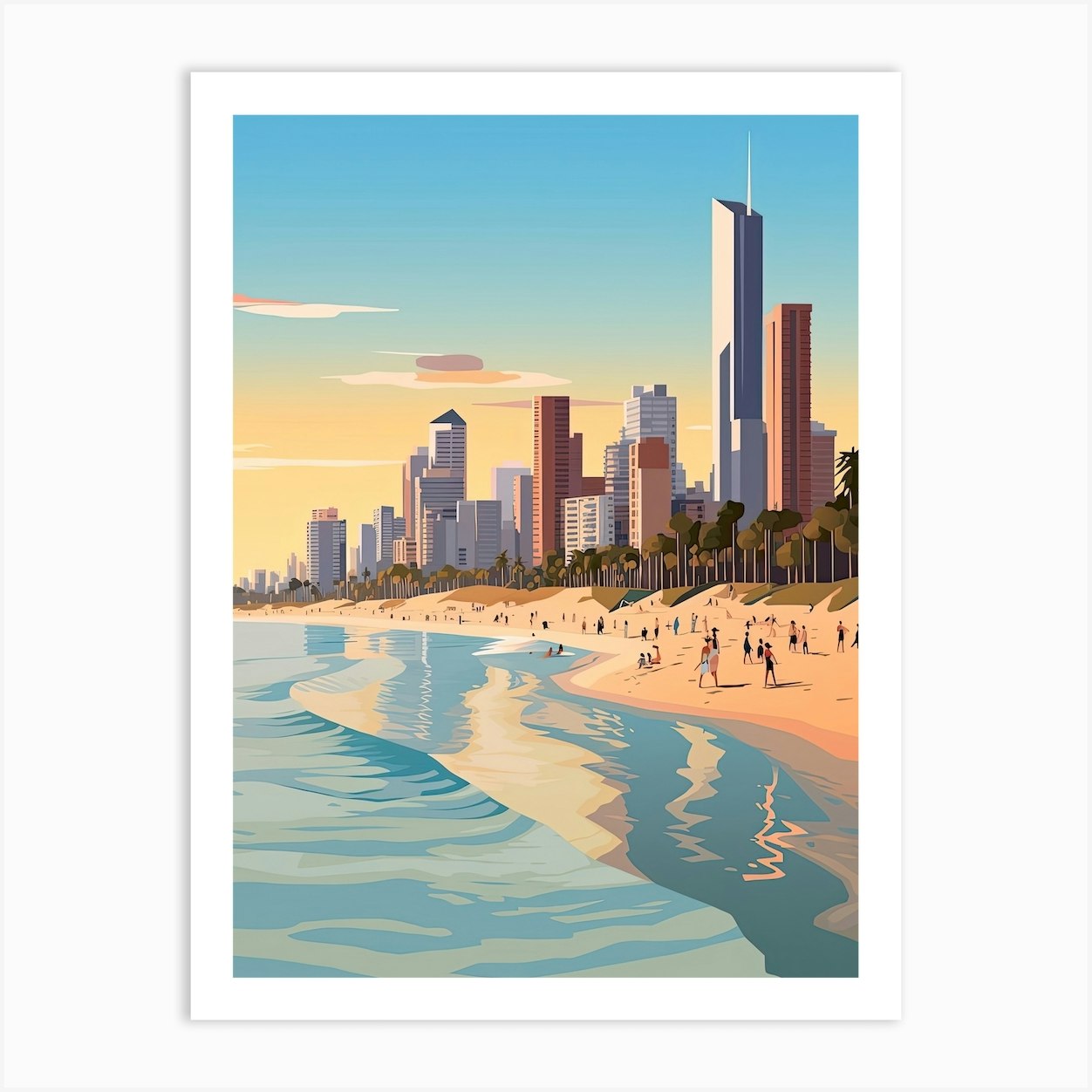 Gold Coast, Australia, Graphic Illustration 4 Art Print by Dreamy