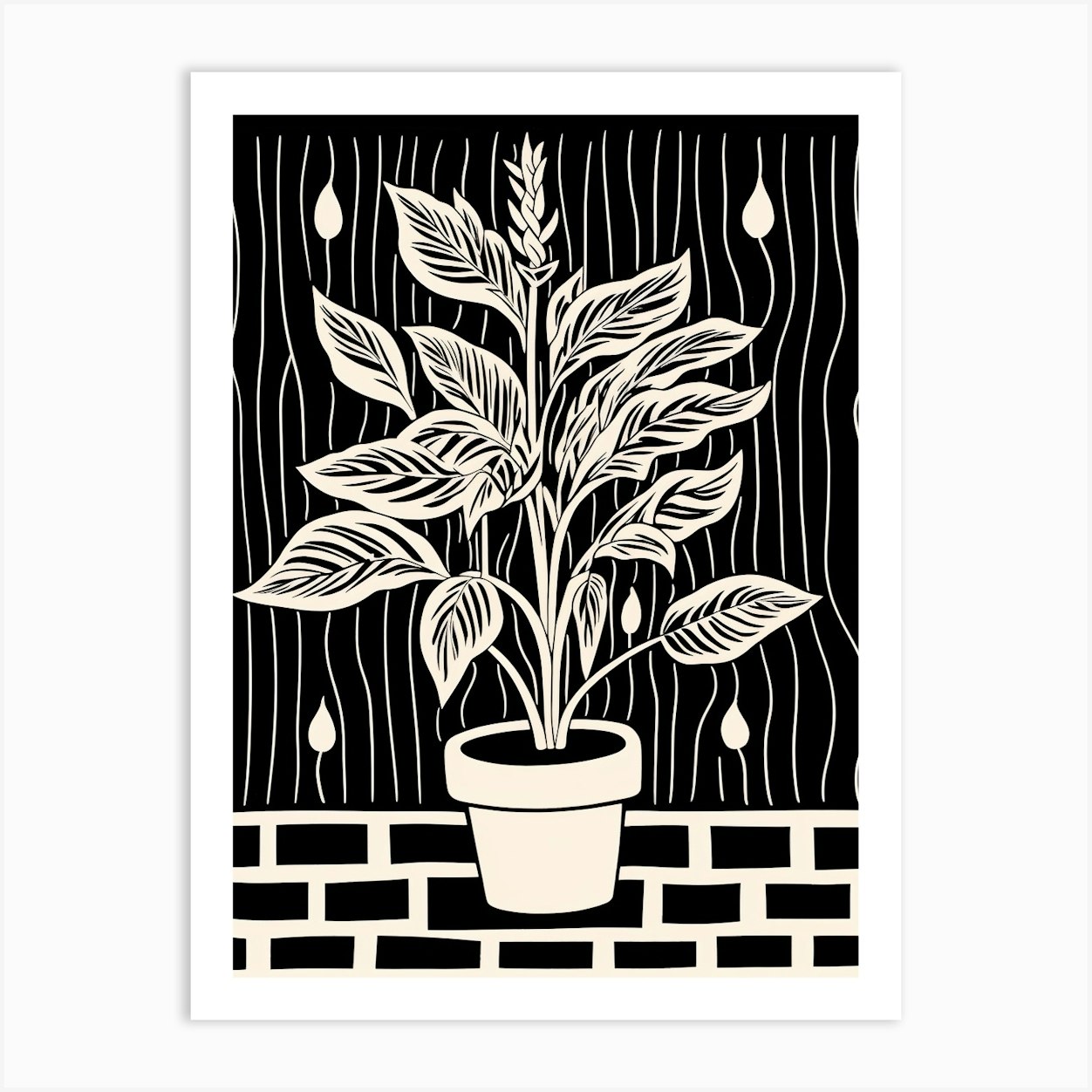 B&W Plant Illustration Cast Iron 2 Art Print by Botanic Studio - Fy