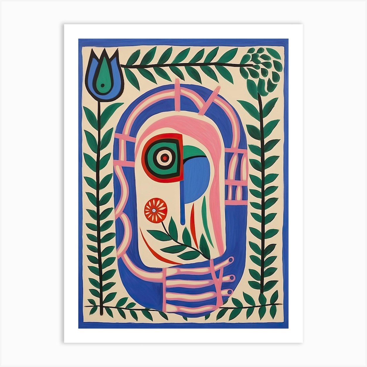 Folk Abstract Face Illustration 3 Art Print By Mambo - Fy