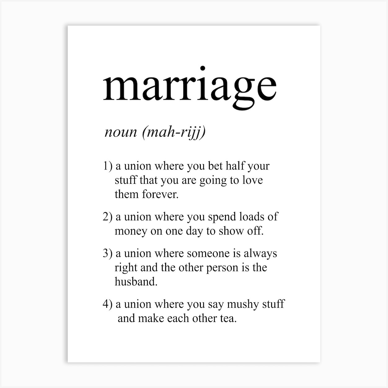 Marriage Definition Meaning Art Print by Pixy Paper - Fy