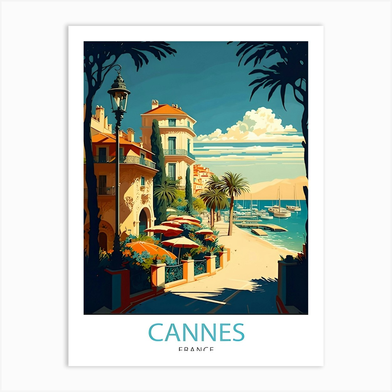 Cannes French Riviera Travel Poster Art Print By Doublet Fy