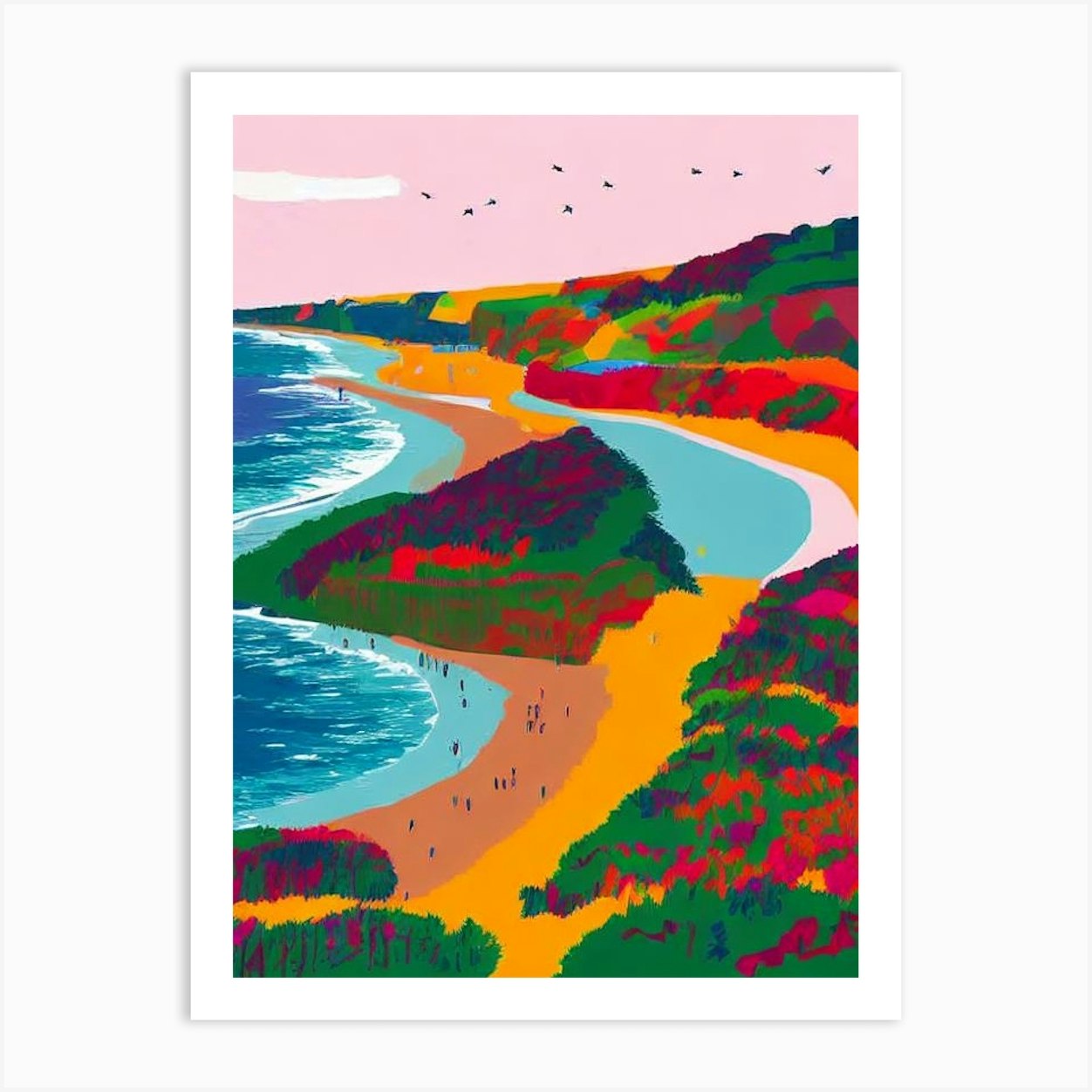 Cromer Beach, Norfolk Hockney Style Art Print by Sand & Surf Prints - Fy