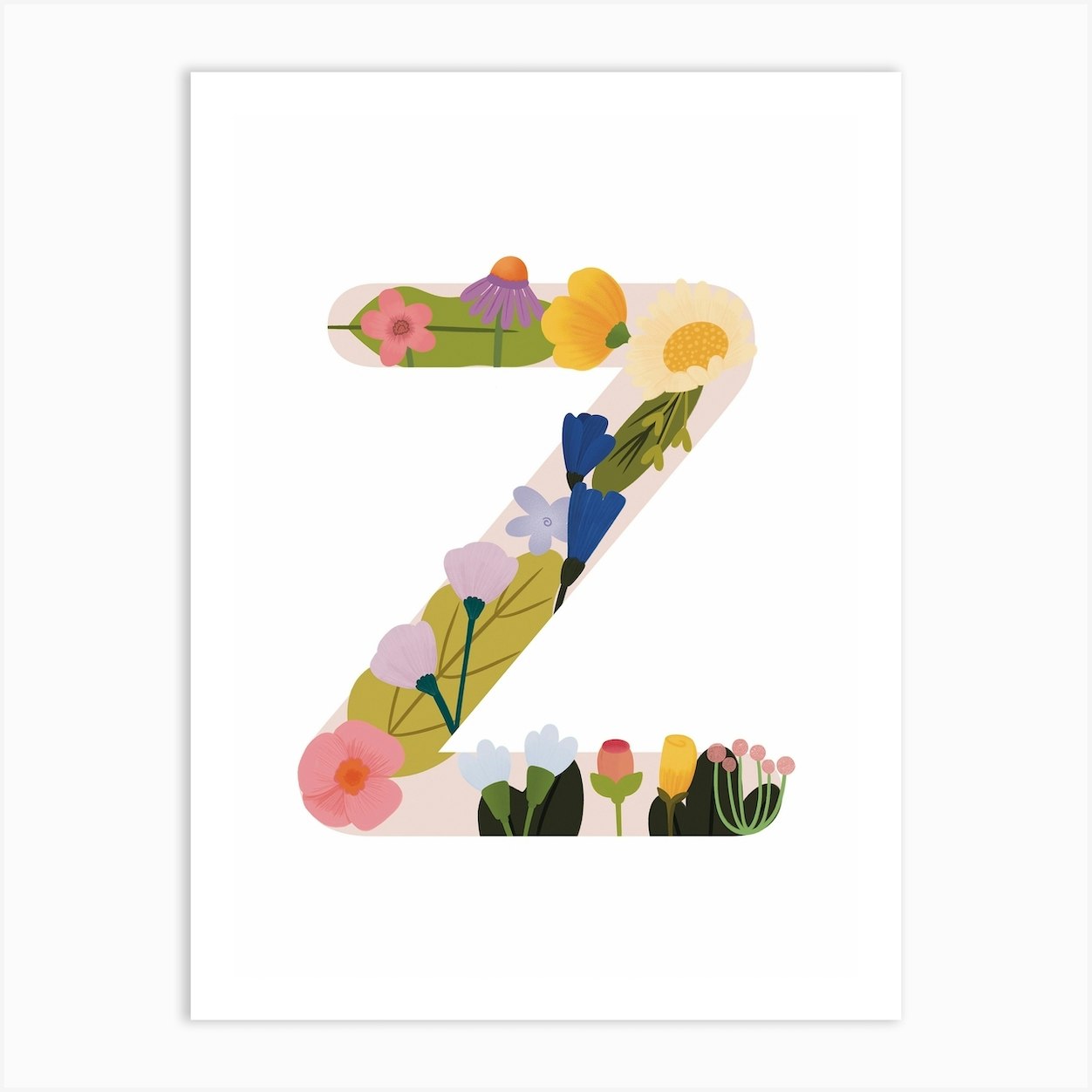 Flower Letter Z Art Print by theillustrationary - Fy