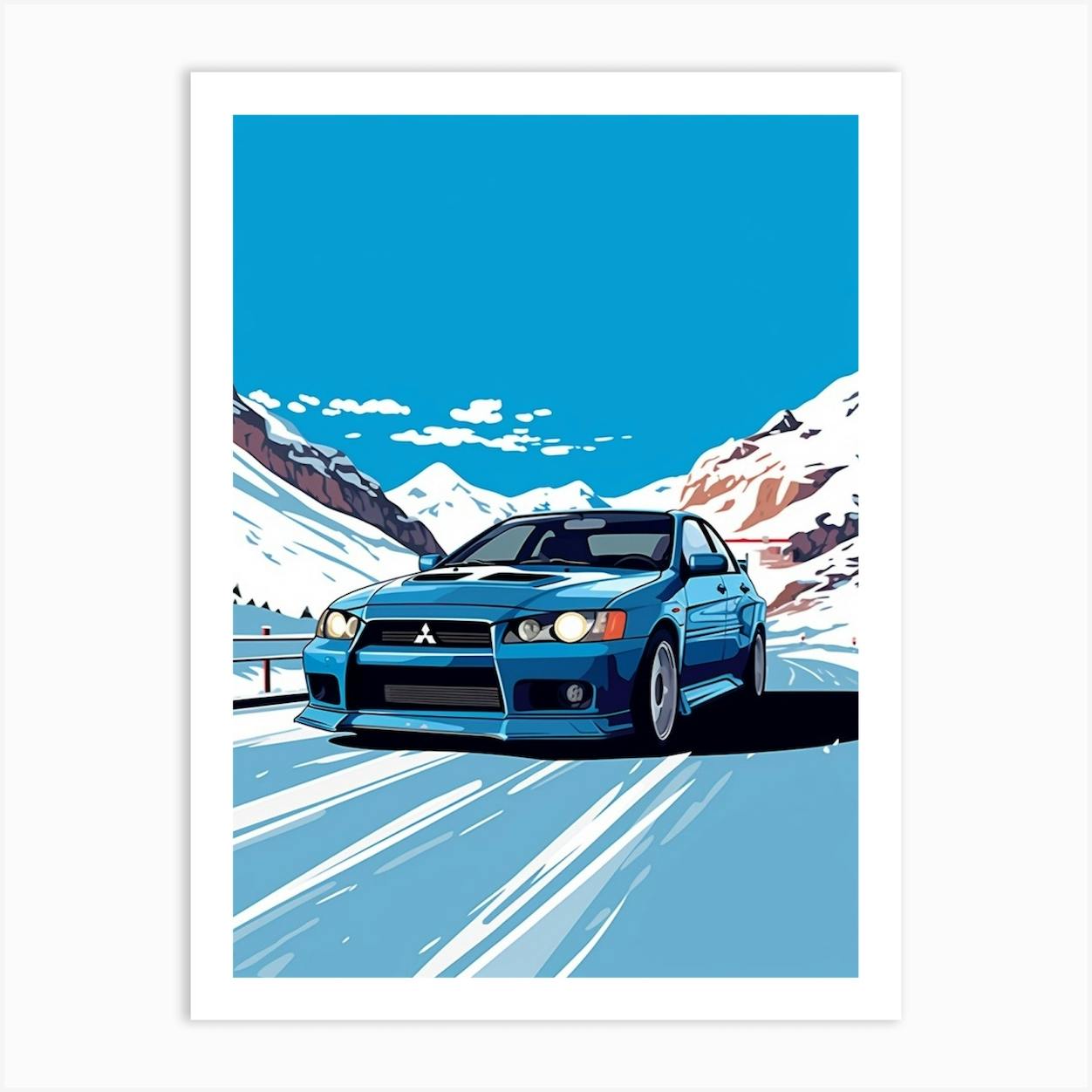 A Mitsubishi Lancer Evolution In The Route Des Grandes Alpes Illustration 4  Art Print