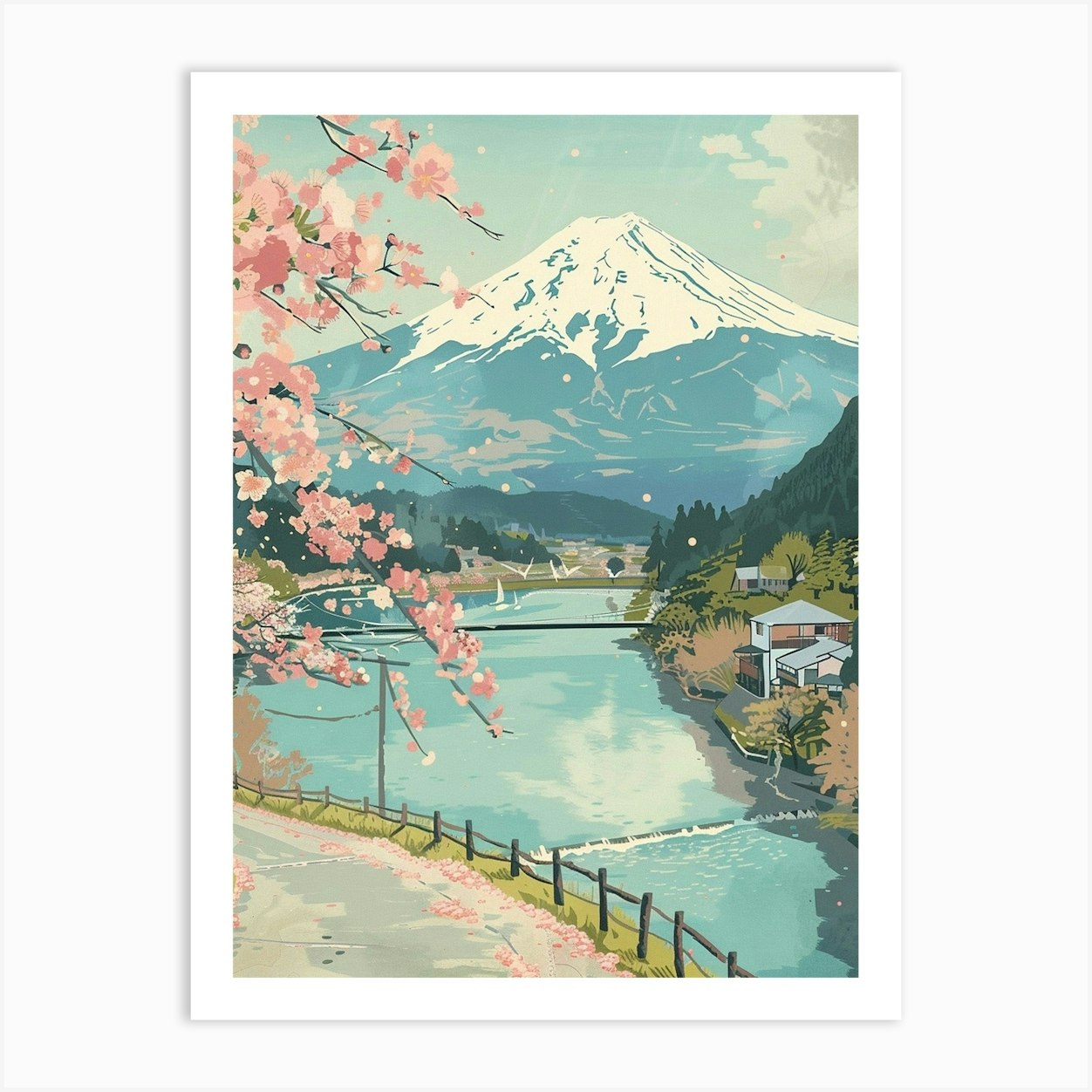 Fujikawaguchiko Japan 2 Retro Illustration Art Print by Japan Journey - Fy