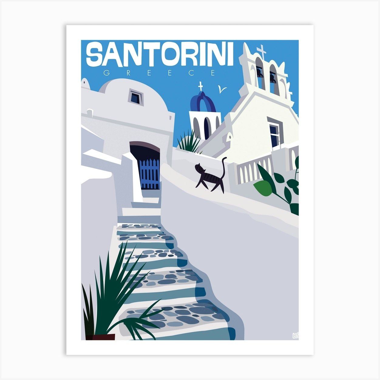 Santorini Poster White & Blue Art Print by Gary Godel Fy