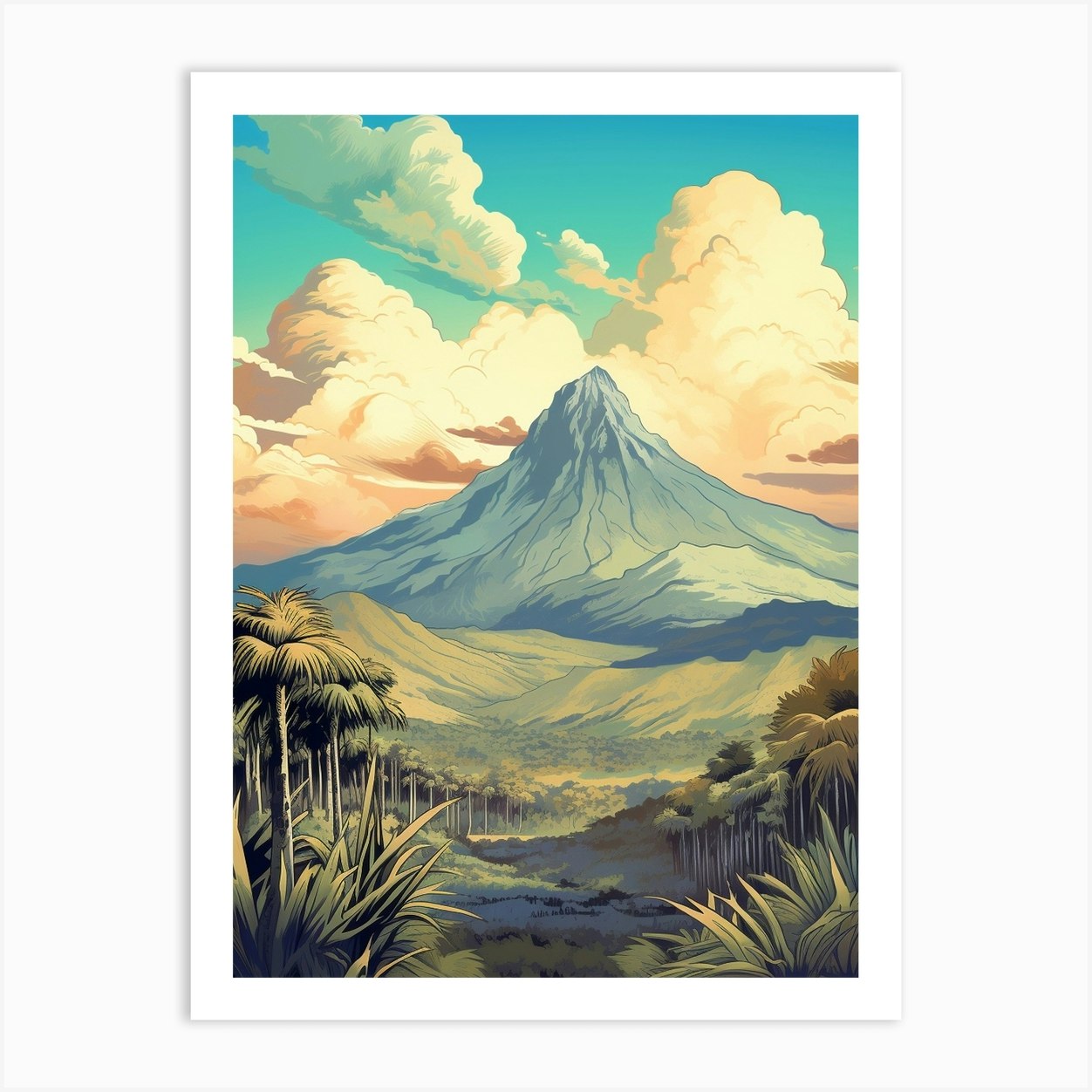 Mount Kinabalu Malaysia Vintage Travel Illustration Art Print by ...