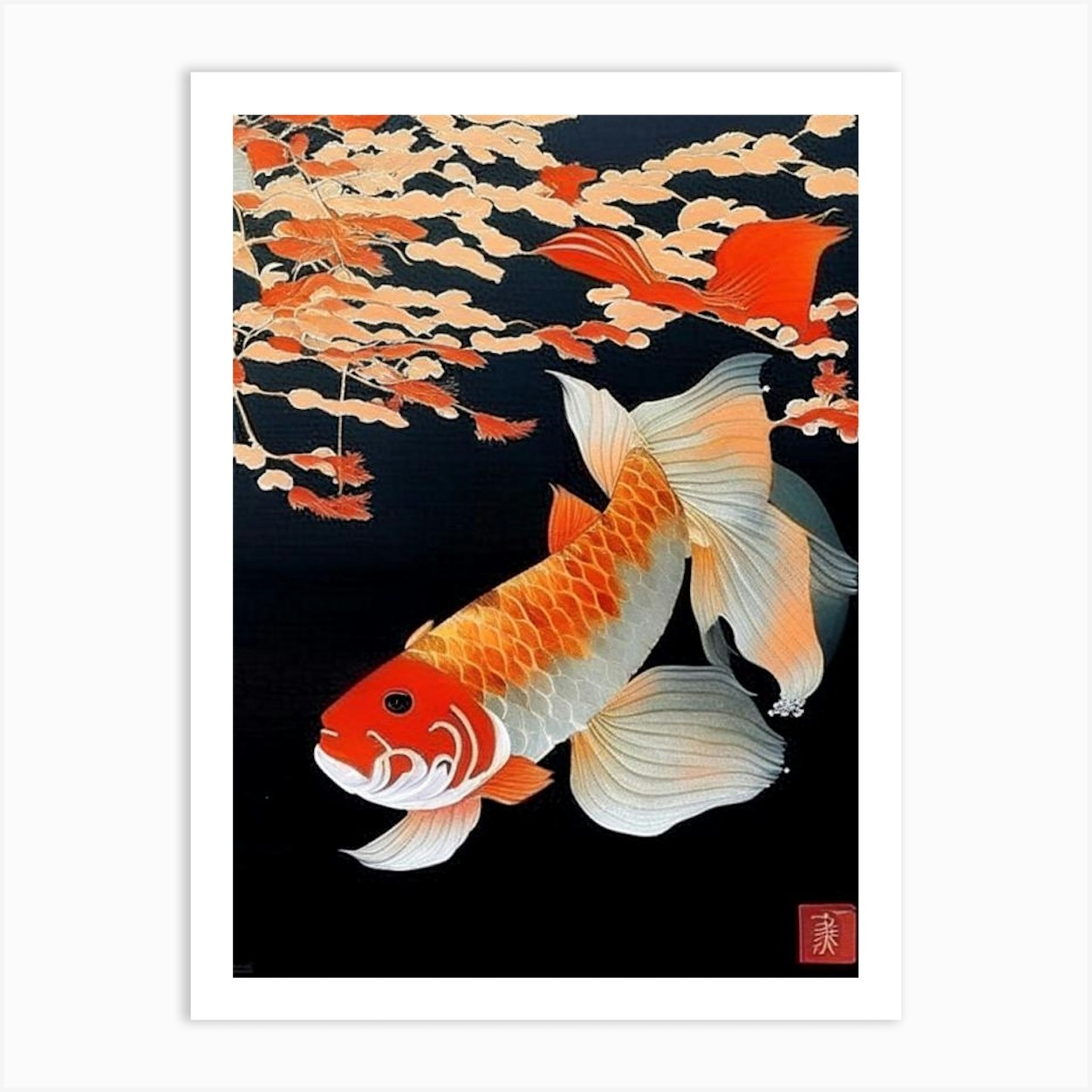 Ghost Koi Fish Ukiyo E Style Japanese Art Print by Koi Classics - Fy