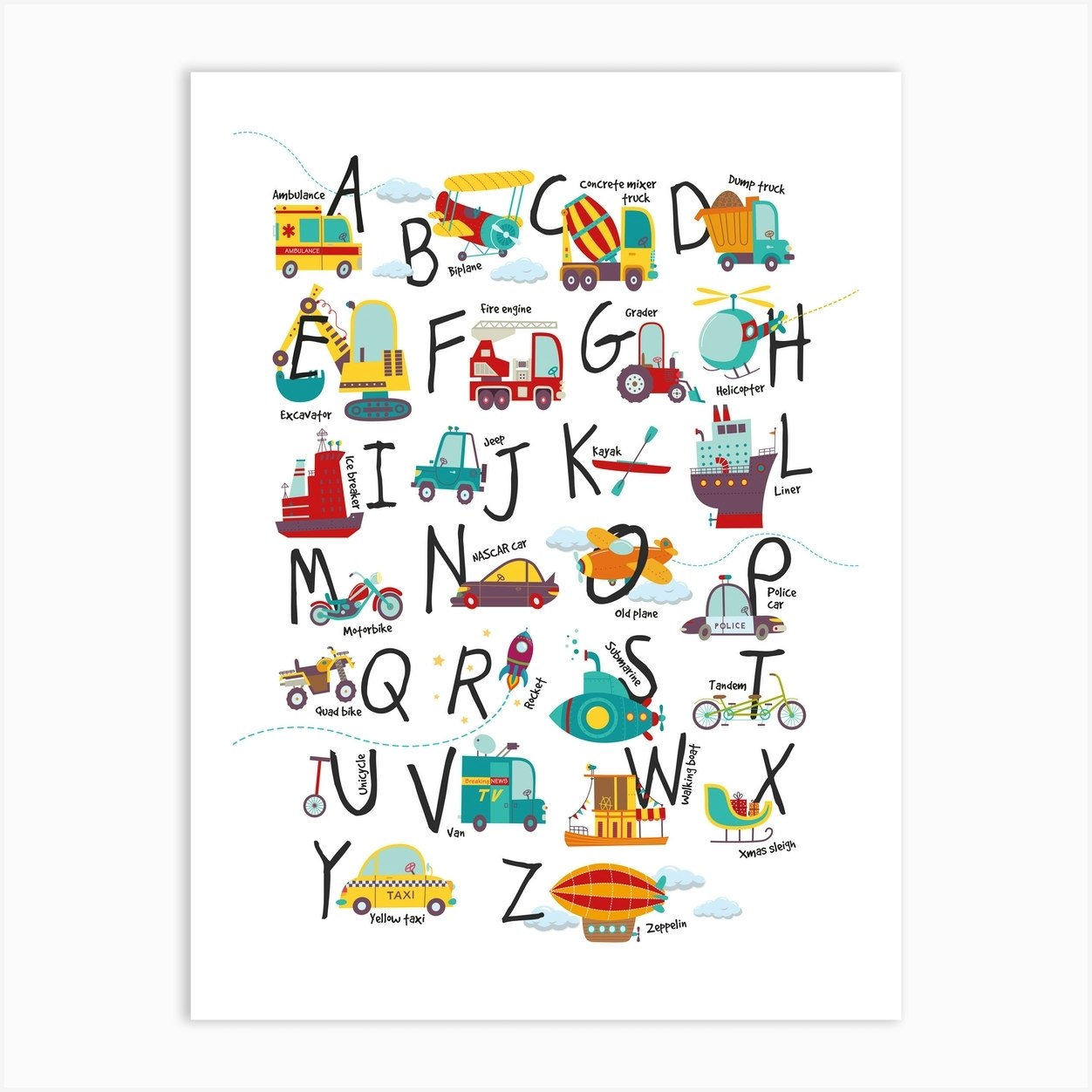 Transport Alphabet Nursery Art Print by Piccalilli Prints - Fy