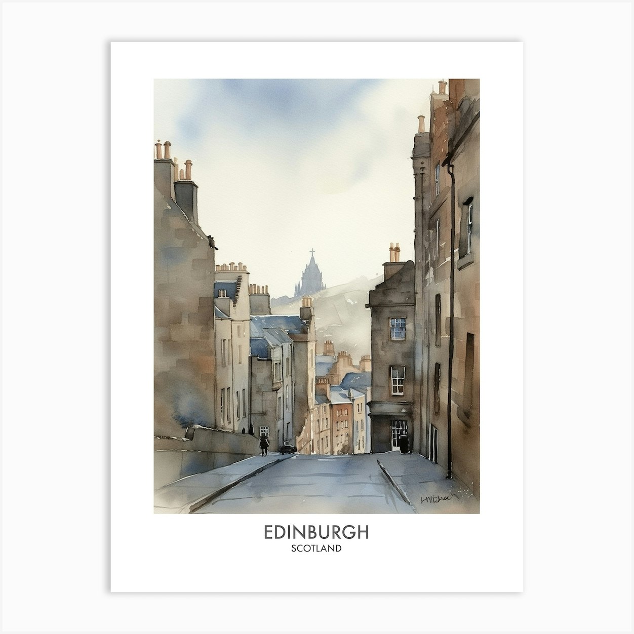 Edinburgh Scotland Watercolour Travel Poster 1 Art Print by Fusion