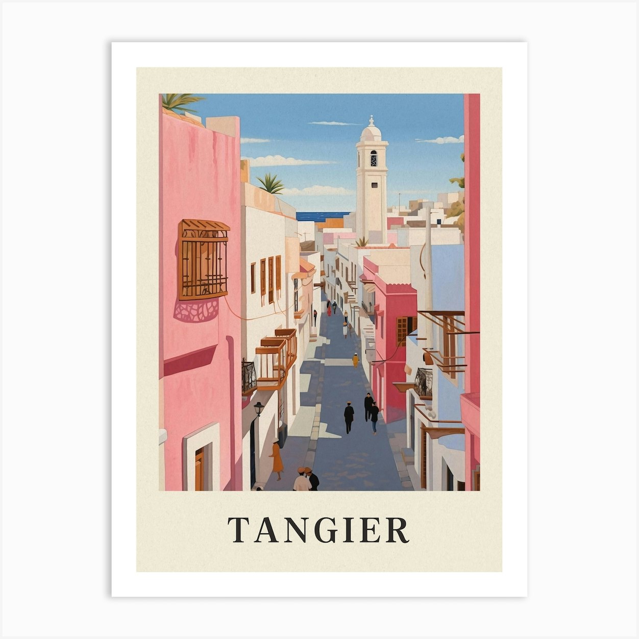 Tangier Morocco 3 Vintage Pink Travel Illustration Poster Art Print By Medart Fy 8096