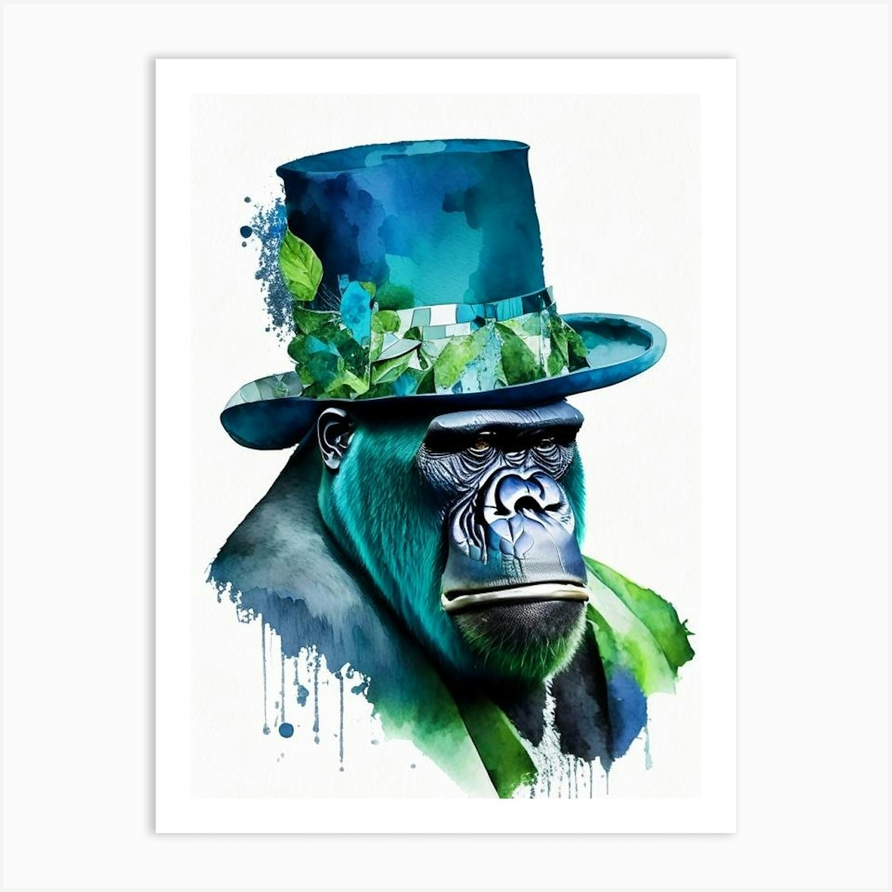 Gorilla In Top Hat Gorillas Mosaic Watercolour 2 Art Print by Primate