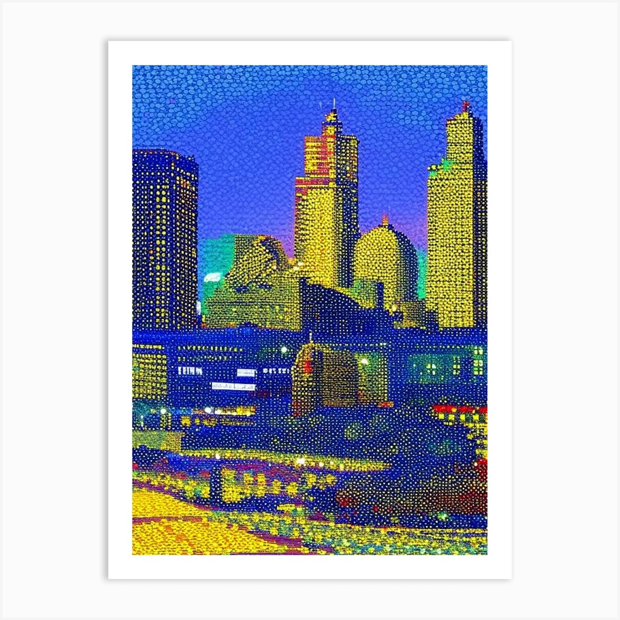 Des Moines, City Us Pointillism Art Print by US Cityscapes Fy