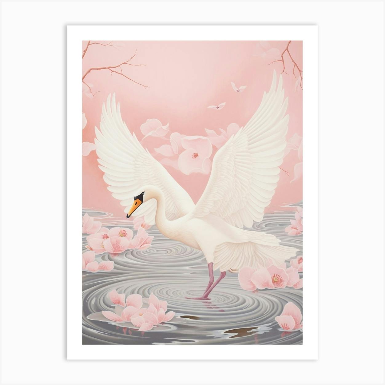 * vintage picture ❀ かわいい２羽のスワン * 刺しゅう絵 vintage picture ❀ かわいい2羽のスワン * 刺しゅう絵