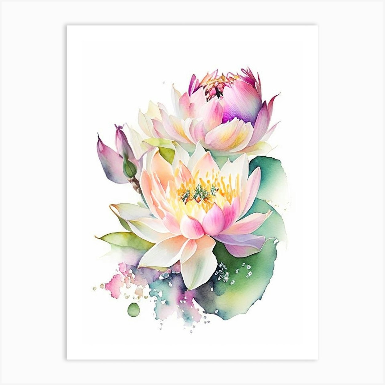 Lotus Flower Bouquet Watercolour 5 Art Print by The Artsy Florist - Fy