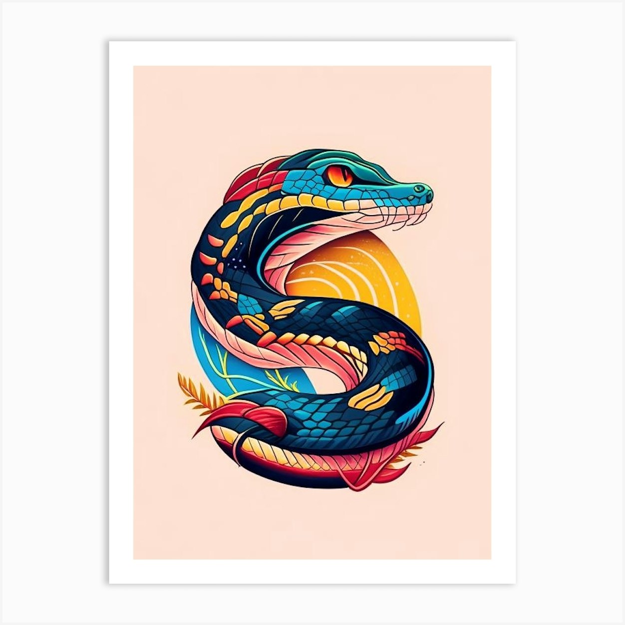 Coastal Taipan Snake Tattoo Style Art Print by The Snake Pit - Fy