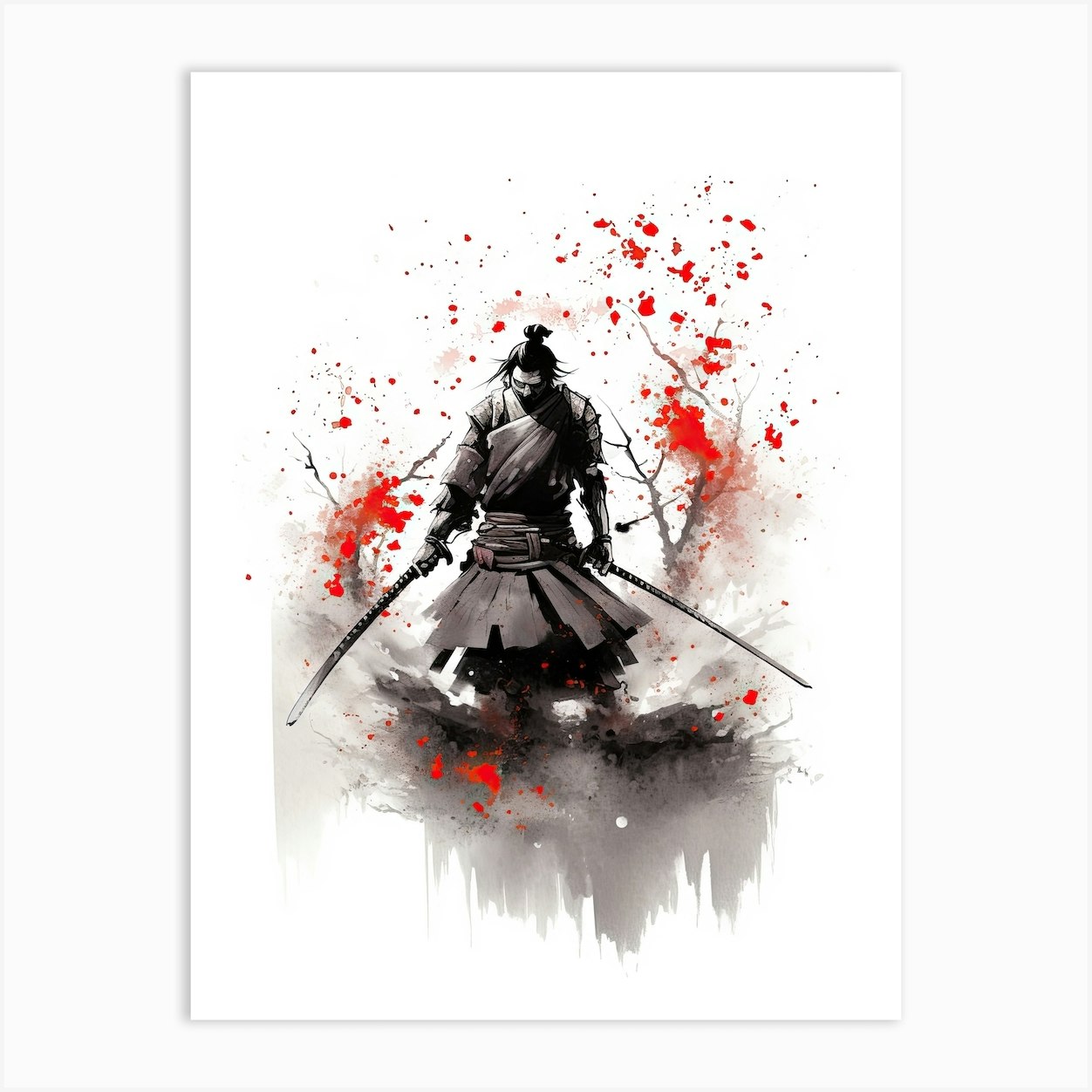 Samurai Sumi E Illustration 5 Art Print by Blade and Brush - Fy