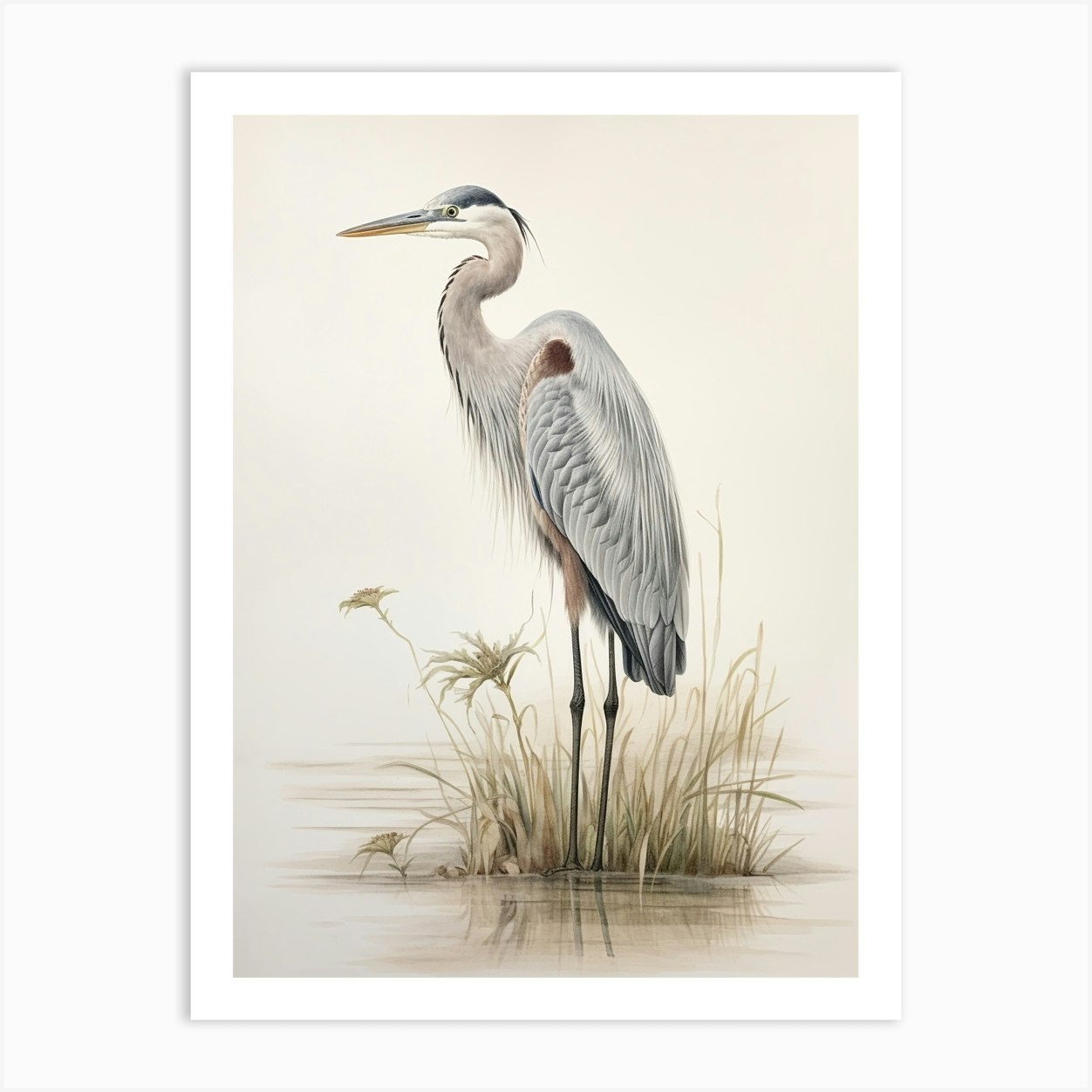 Vintage Bird Drawing Great Blue Heron 3 Art Print by Feathered Muse - Fy