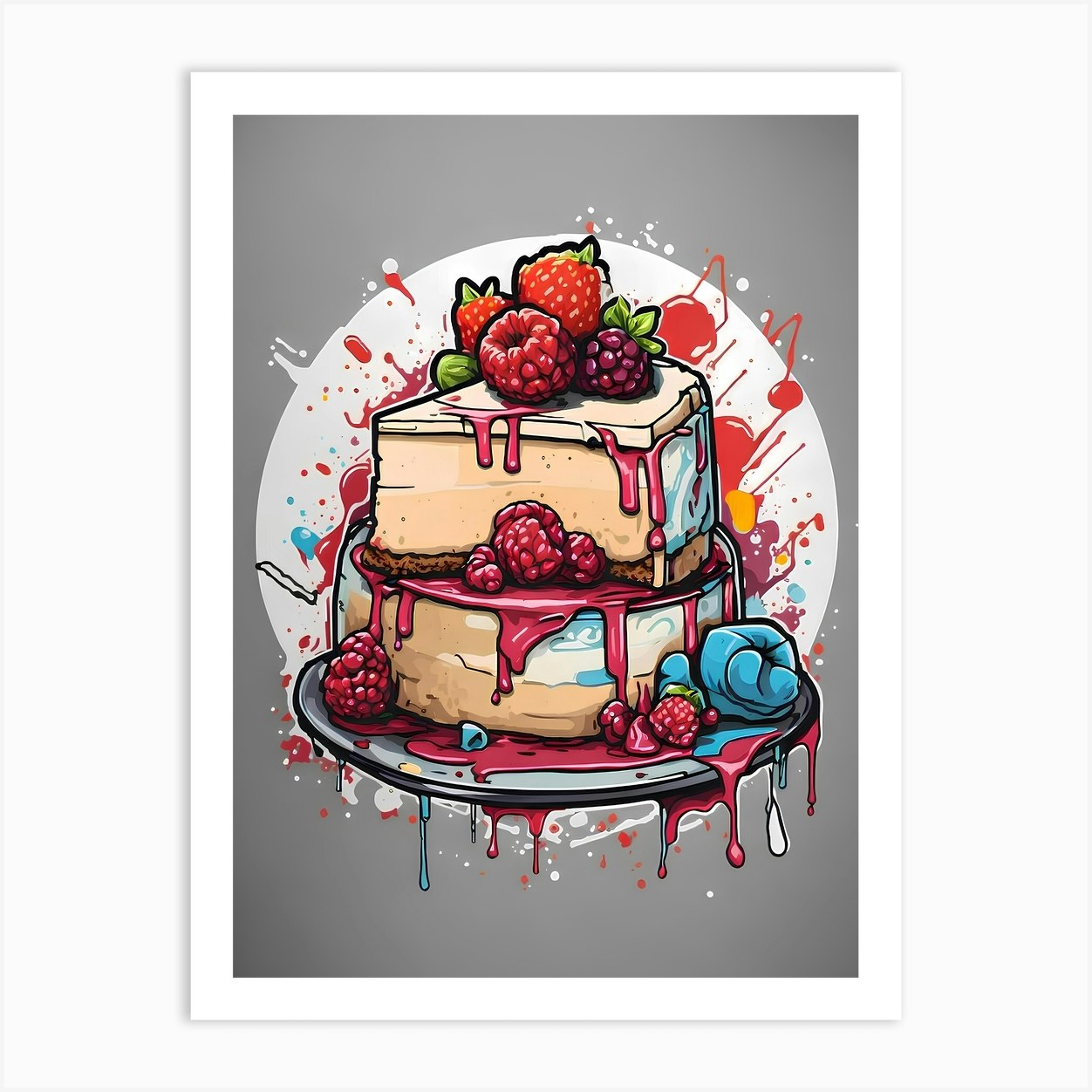 Cake With Berries And Icing Art Print By Ishwar Creation Fy 