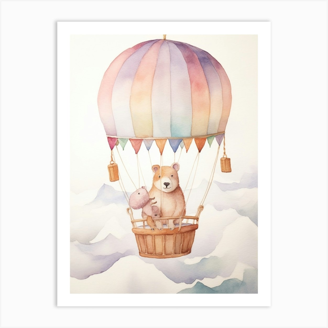 Baby Capybara 4 In A Hot Air Balloon Art Print by Scribble Studio - Fy