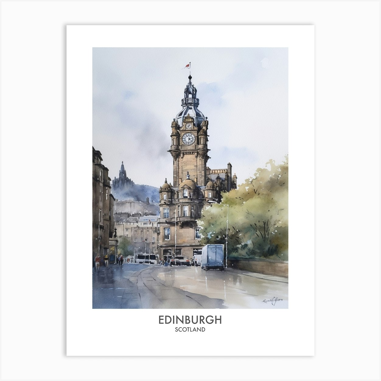 Edinburgh Scotland Watercolour Travel Poster 3 Art Print by Fusion