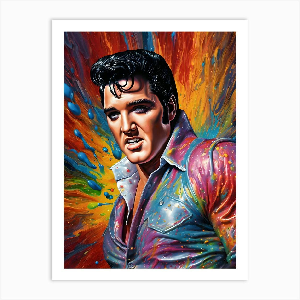 Portrait Of Elvis Presley Colorful Paint Splash Fan Art Poster Art ...