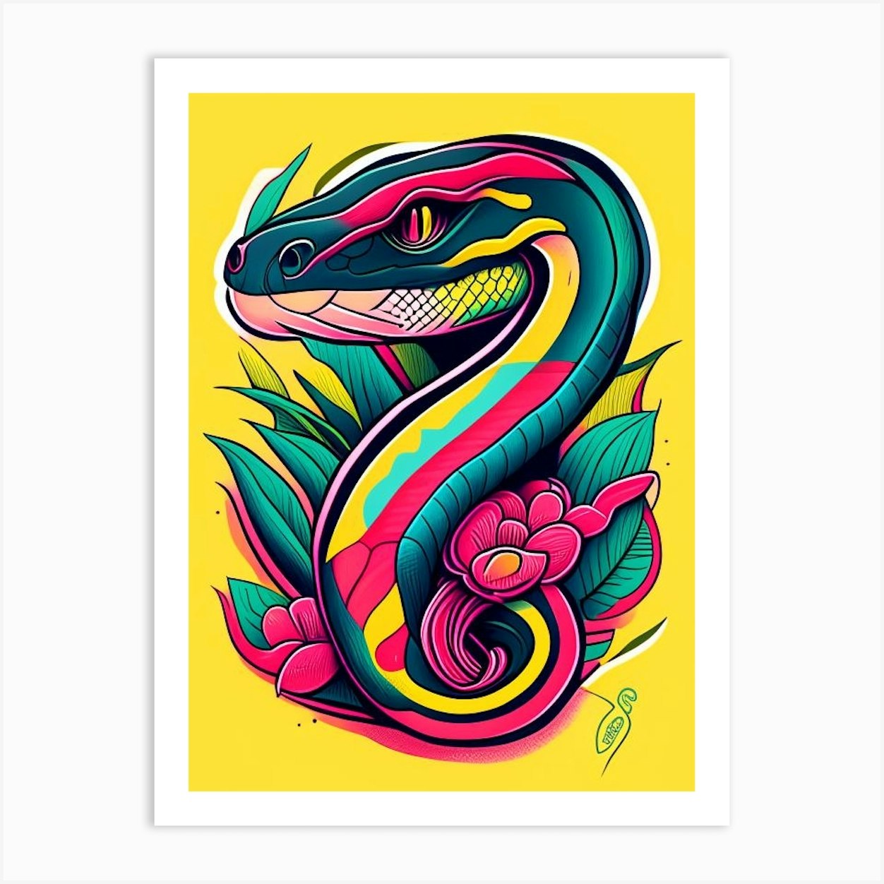 Jameson S Mamba Tattoo Style Art Print by The Snake Pit - Fy