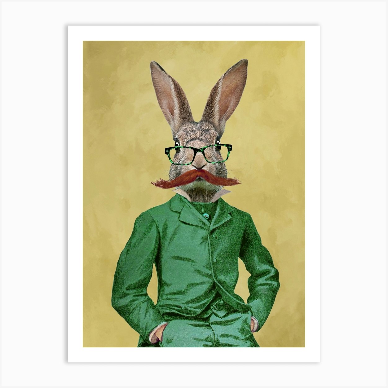 Rabbit With Moustache Art Print by Coco Deparis - Fy