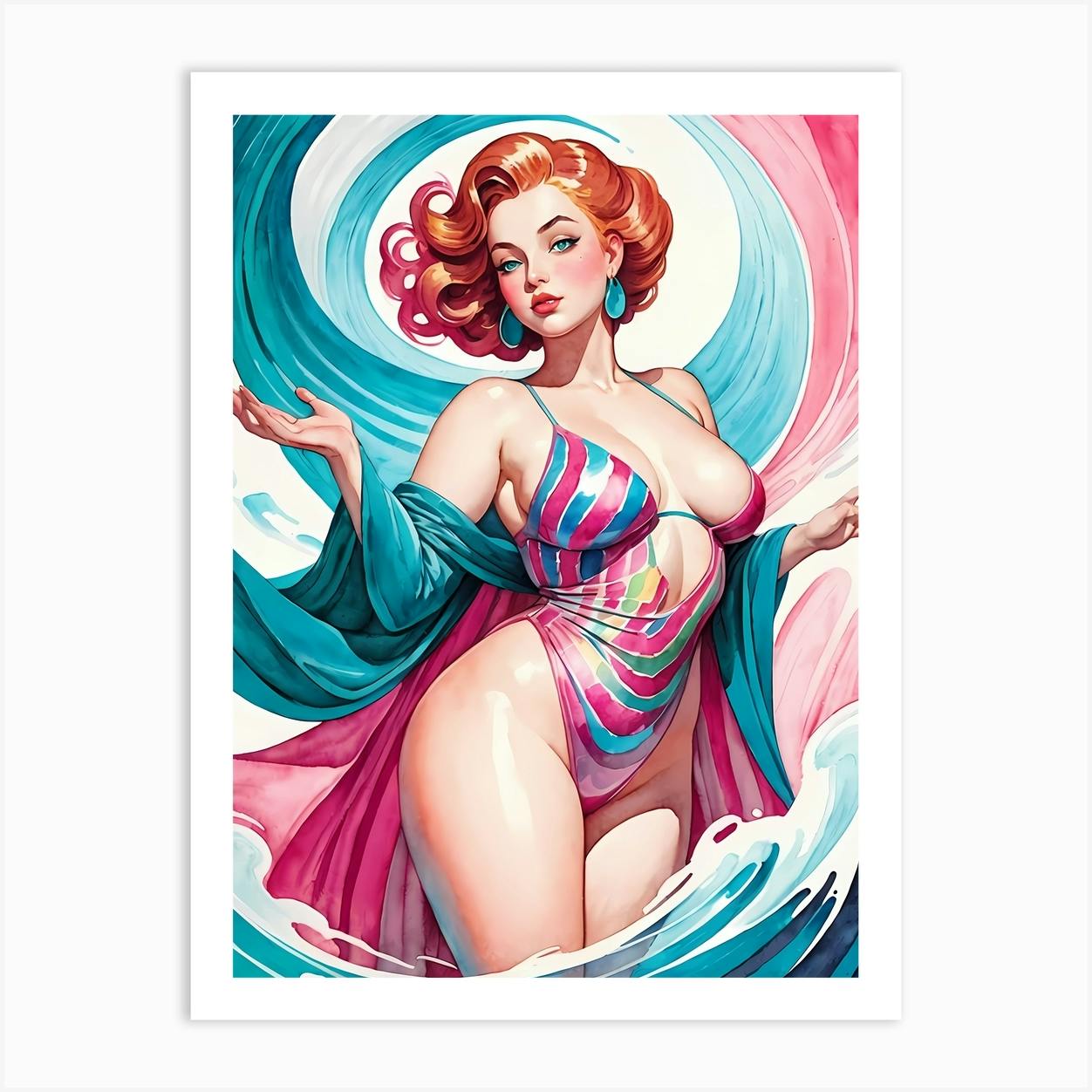 Portrait Of A Curvy Woman Wearing A Sexy Costume 22 Art Print