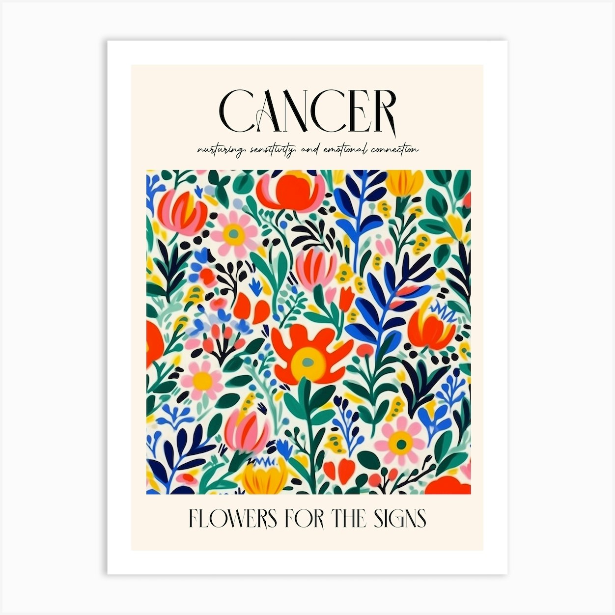 Flowers For The Signs Cancer Zodiac Sign Art Print by Stellar Prints - Fy