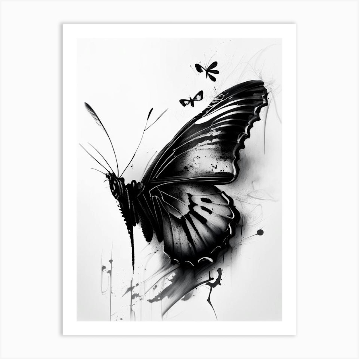 Monochrome Butterfly Graffiti Illustration 1 Art Print by Papillon ...