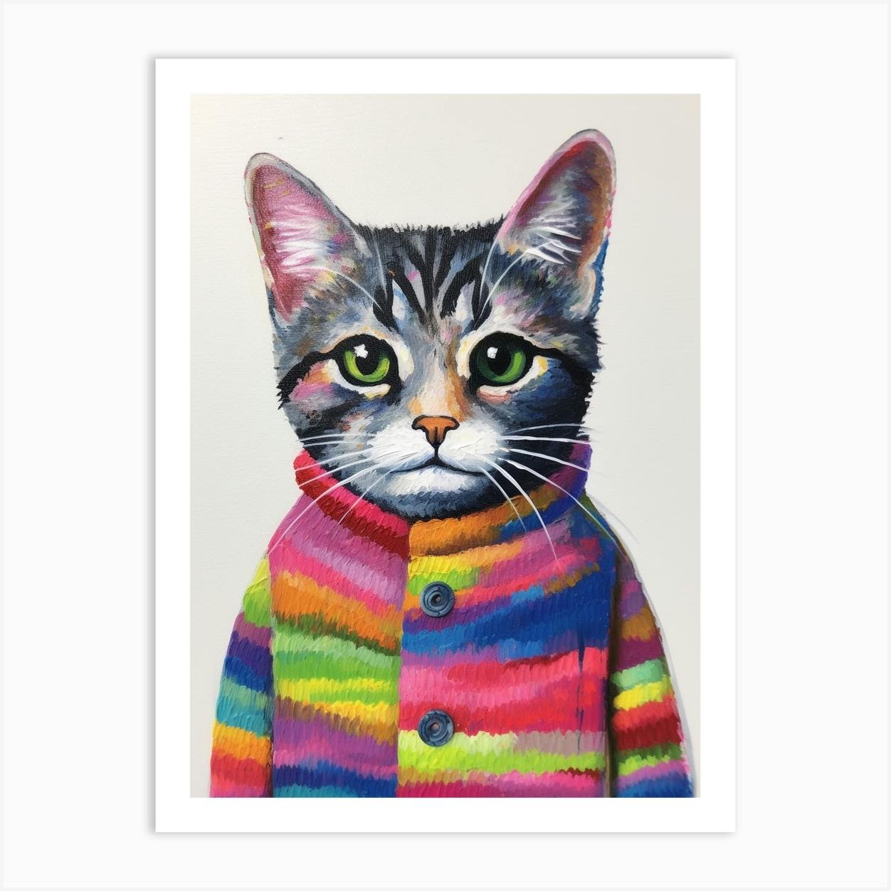 Baby Animal Wearing Sweater Cat 3 Art Print by Scribble Studio - Fy