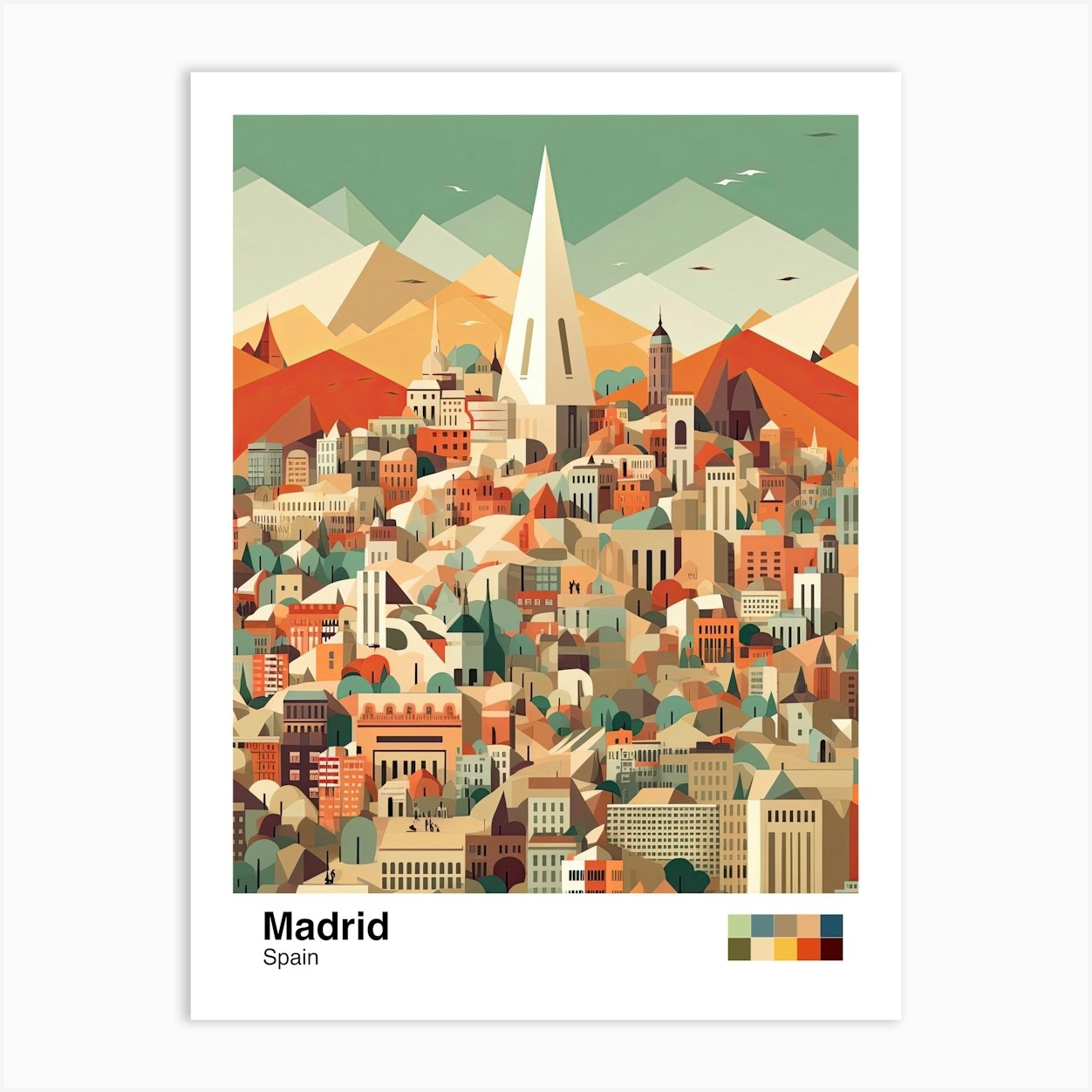 Madrid Spain Geometric Illustration 2 Poster Art Print By Geometric