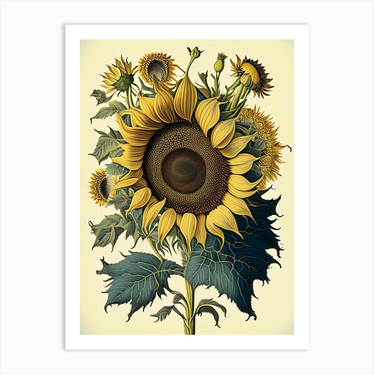 Sunflower 3 Floral Botanical Vintage Poster Flower Art Print by