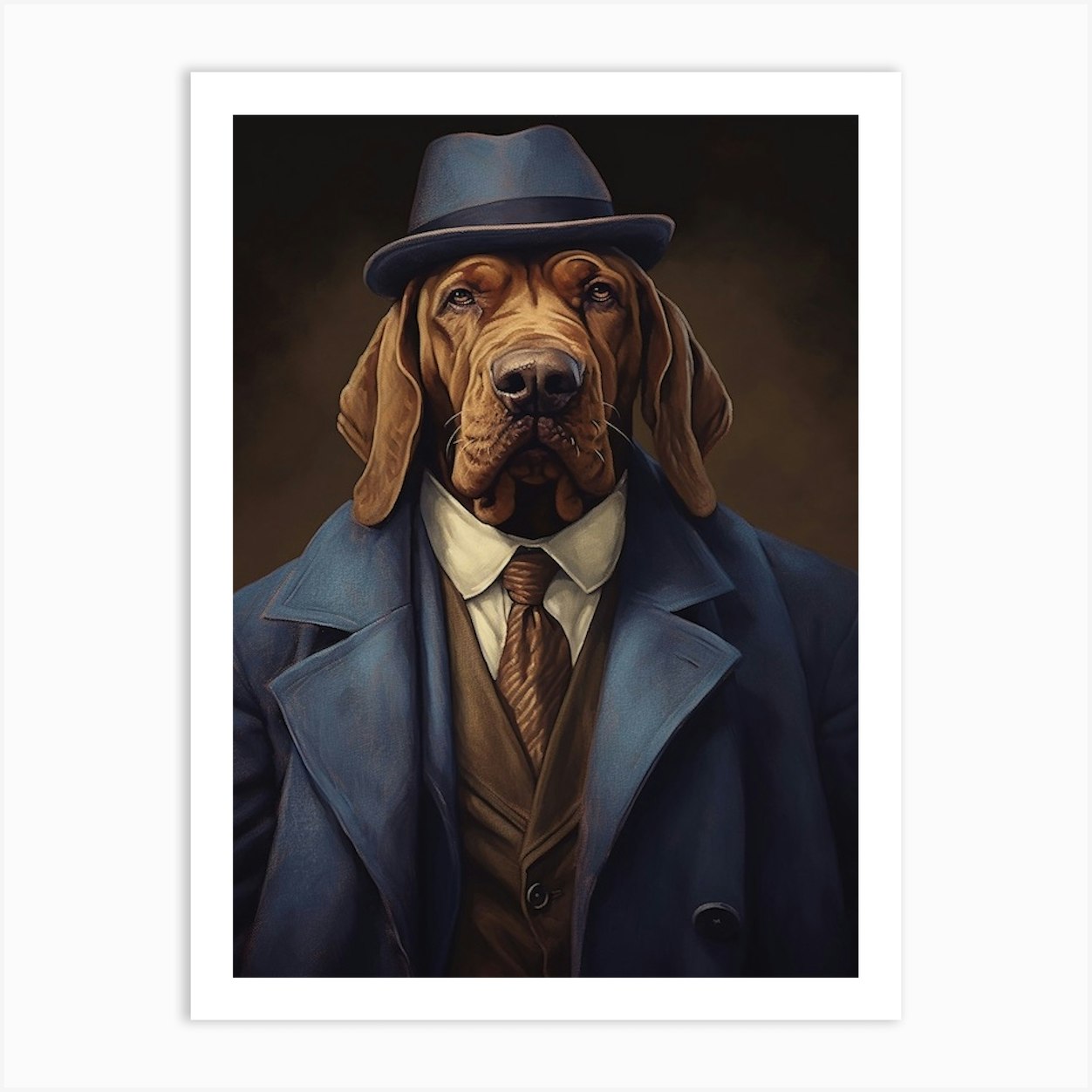 Gangster Dog Bloodhound Art Print by Woof and Whiskers - Fy